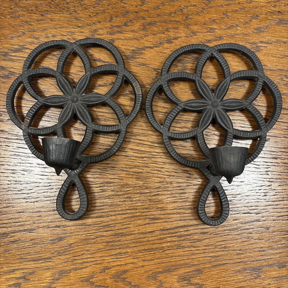 Vtg 1945 J.Z.H. John Zimmerman Harner 7.5" Black Cast Iron Trivets Candleholders